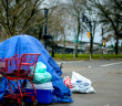 Tent on sidewalk